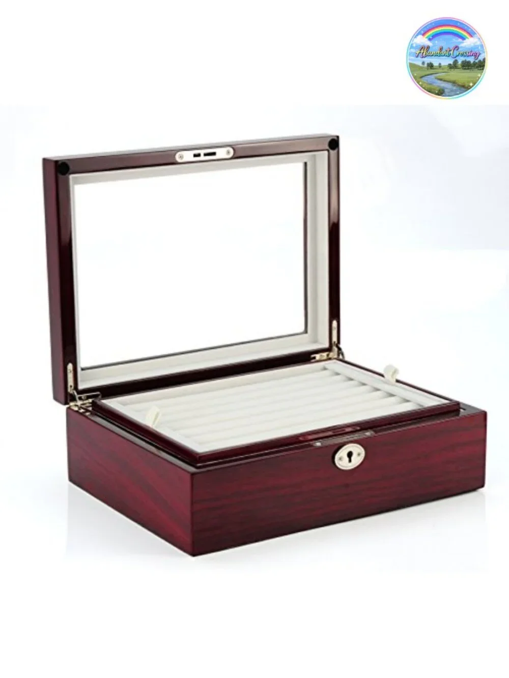 Large Double Layer Mahogany Cufflink Storage Case Box for Men, Holds 72